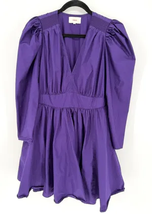 Xirena Ophelia Dress Puff Sleeve Cotton Mini M Purple V-Neck Smocked Boho Poplin thumbnail 1