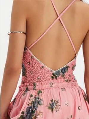 Free People Pink Seaside Rose Smocked Bodysuit thumbnail 12