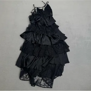 VERO MODA Maxi Dress Womens M Black Lace Ruffle Tiered Overlays Straps NWT thumbnail 2