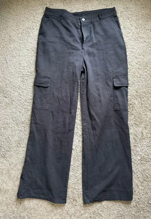 Double Zero Black Wide Leg Cargo Pants thumbnail 1