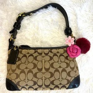 y2k COACH 2007 Black Brown Jacquard Hobo Signature Shoulder Bag thumbnail 1