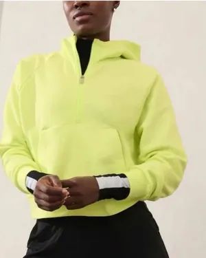 ATHLETA Easy Fleece 1/2 Zip Hoodie Citron Yellow‎ Neon Sweatshirt Womens Small thumbnail 1