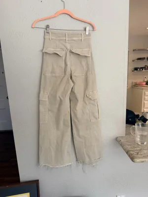 Zara marine cut off raw hem cropped khaki tan cargo wide leg pants 0 thumbnail 7
