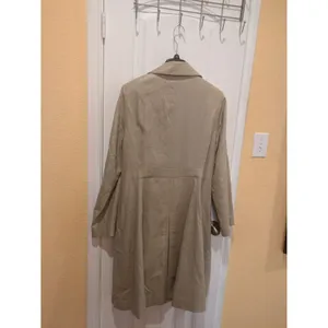 Isaac Mizrahi Linen Trench Coat Beige Size XL Satin Lined Shimmer Long thumbnail 8
