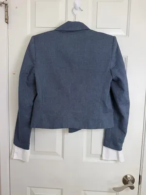 Zara Cropped Double-Breasted‎ Blazer in Blue with White Cuff Detail thumbnail 3