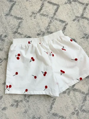 SHEIN White Cherry-Print Elastic Waist Athletic Shorts thumbnail 2