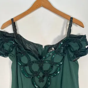 Vintage 90s Niki Originals Emerald Green Beaded Sequin Gown Dress Womens 8 thumbnail 2