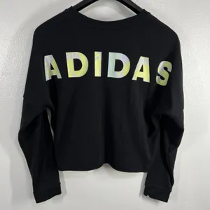 Adidas Cropped Sweatshirt Pullover Athleisure Activewear Logo Black XL‎ Gym thumbnail 3