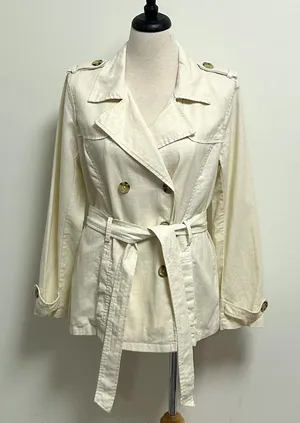 Old Navy Ivory Yellow Cast Double Breasted Tie Belt Woven Linen Blend Jacket NWT thumbnail 1