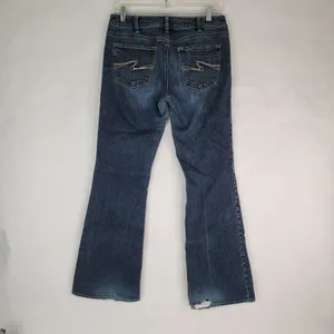 Silver Jeans Womens 32x31.5 ‎ Aiko Bootcut Flare Stretch Distressed Destroyed thumbnail 2