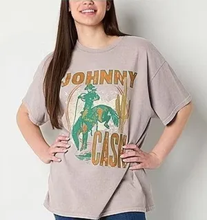 Johnny Cash Western Cowboy Graphic T-Shirt Women's‎ XS Grey Cotton thumbnail 1