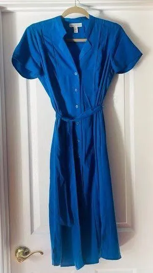 Dana Buchman Blue Button Down Tie Waist Midi Shirtdress thumbnail 1