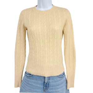 Vince 100% Cashmere Cable Knit Sweater XS Ivory Cream Elbow Patch Made USA thumbnail 2