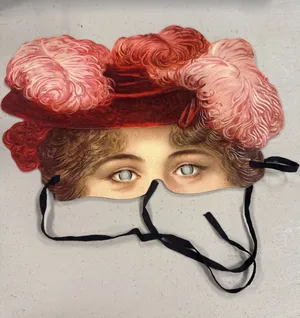 Lady‎ with Red Feathered Hat, Diecut Paper Mask, Halloween/Masquerade/Costume thumbnail 1