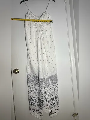 Anthropologie Strapless Deco White Patterned Maxi Summer Dress Linen Cotton thumbnail 15
