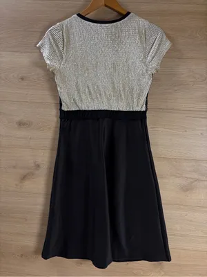 Elegant Black and Cream Lace-Trim Fit & Flare Midi Dress NY Collection XS thumbnail 6