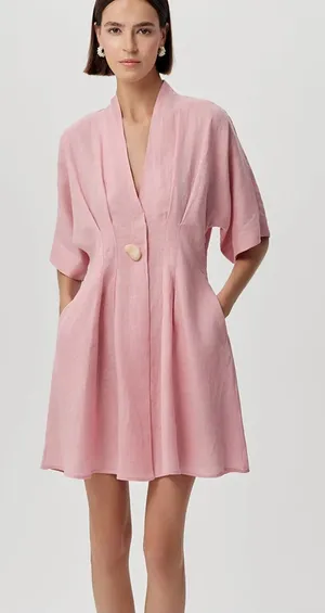 Exquise V-Neck Short Sleeve Mini Dress with Single Button thumbnail 1