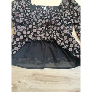 American Eagle Women's Floral Long Sleeve Peplum Top Size Large Smocked Blouse thumbnail 4