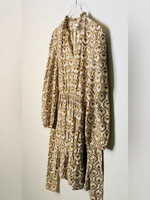 Anna Cate Brown Cream Medallion Paisley Print Cotton Long Sleeve Dress thumbnail 5