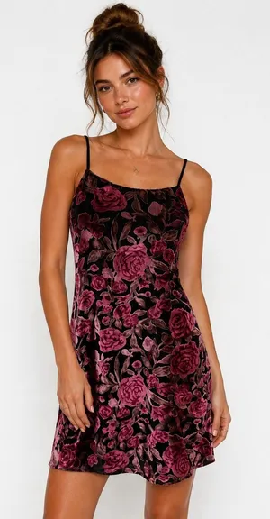 Aqua Black Pink Floral Velvet Burnout Slip Dress Sleeveless XS thumbnail 1
