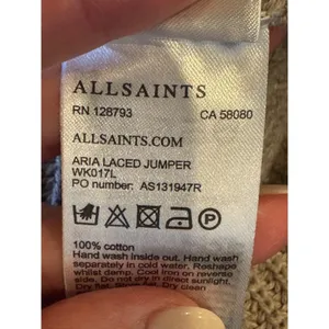 AllSaints Sweater Women XS Tan Crew Neck Cotton‎ Knit Aria Laced Short Jumper thumbnail 11