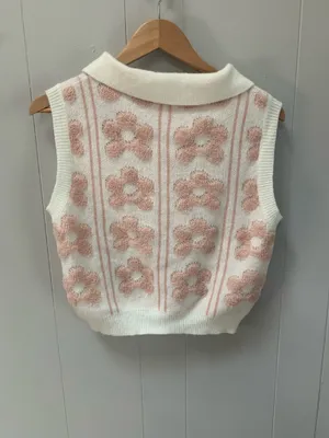 Dreamers by Debut floral knit collared sweater vest M/L thumbnail 2
