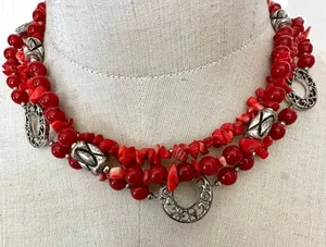 Premier Designs red coral multi strand necklace thumbnail 1