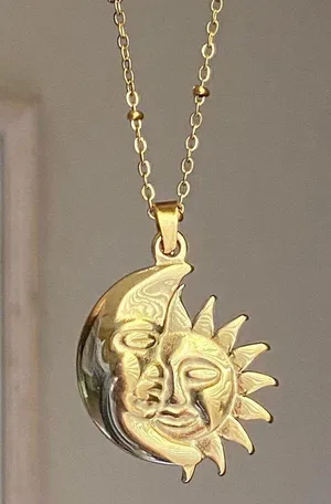 Handmade stainless steel whimsical vintage boho style sun & moon necklace🌛🌞 thumbnail 8