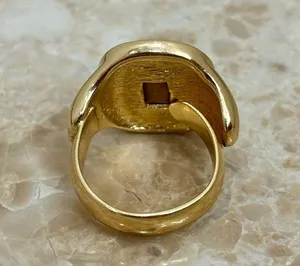 Vintage Signed Aquamarine Gold Tone Adjustable Ring thumbnail 4