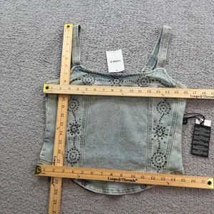Forever 21 Women Light Wash Studded Denim Corset Top Blue Size M NWT Bodice thumbnail 2