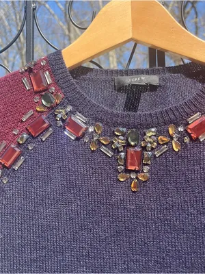 J.Crew Women’s Jeweled Short Sleeve Alpaca Merino Wool Blend Sweater Size XS thumbnail 3