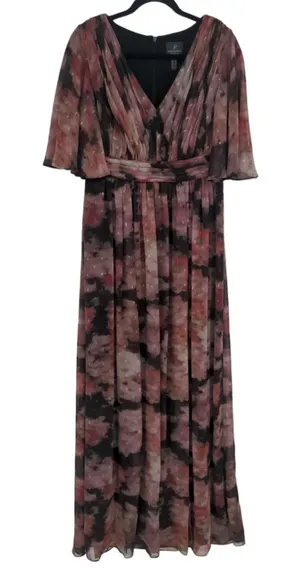 Adrianna Papell Womens Floral Chiffon Draped Gown Dress Size 8 Flowy Maxi V Neck thumbnail 1