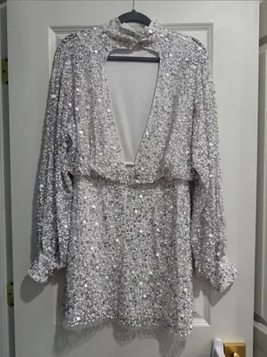 Nasty Gal Silver Sequin Long Sleeve Mini Dress thumbnail 1