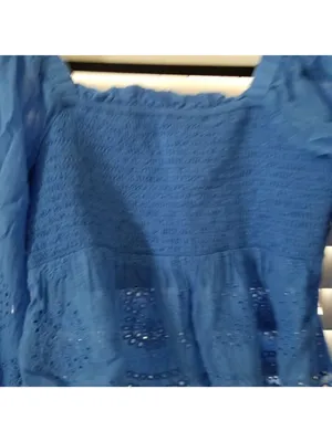 American Eagle Womens Blue Long Sleeve Smocked Top With Eyelet Detail Size S thumbnail 3
