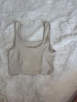 Garage Ribbed Crop Tank Top Beige XS Square Neck Fitted thumbnail 2