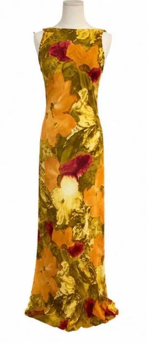 Vintage Y2K Regine Los Angeles Floral Open Back Crepe Maxi Dress Made in USA Med thumbnail 1