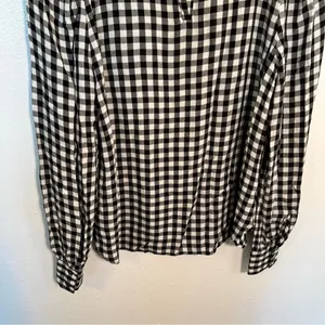 Loft Women's Size XS Blouse Long Puff Sleeve Black White Gingham Crewneck 552579 thumbnail 10