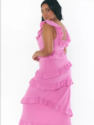 Show Me Your MuMu Greta Pink Lilac Ruffle Midi Dress with Side Slit thumbnail 2