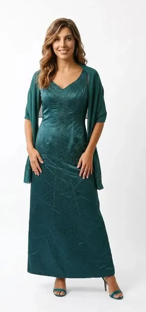 Vintage Miss Milan dark green, sleeveless Beaded evening gown Sz 6 NWT thumbnail 1