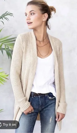 Open Front Long Cardigan Cream Ivory Knit Duster Sweater Cotton On L thumbnail 1