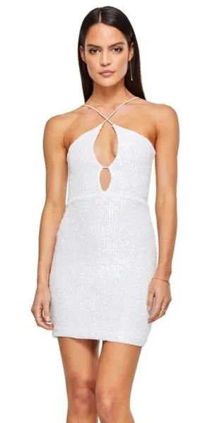 Revolve Nookie Supreme White Sequin Strappy NYE Mini Dress‎ Size S NEW thumbnail 1