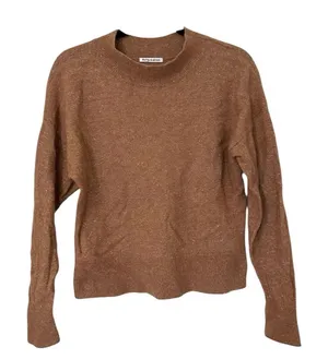 Reformation Elle Yak Linen Mock Neck Sweater Womens Small Tan Brown Marled thumbnail 1