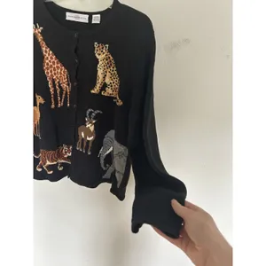 Marisa Cristina 90s Vintage Black Embroidered Safari Animal Cardigan Size Large thumbnail 6
