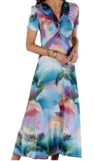 Soft Surroundings Maxi Dress Women‎ M Anya Tropical Twist Front V Neck thumbnail 1
