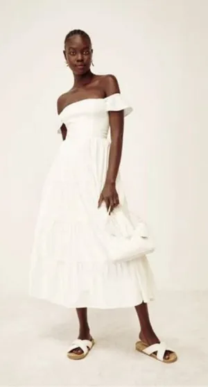Reformation White Derek Off The Shoulder Midi Dress NWT‎ thumbnail 1