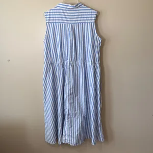 Blue White Striped Sleeveless Button Front Drawstring Midi Dress XL Coastal thumbnail 6