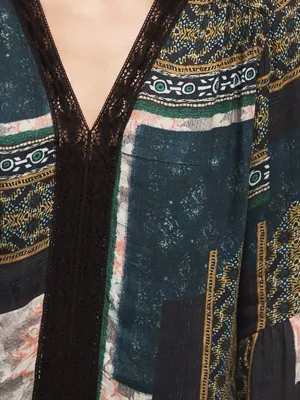 Anthropologie Maeve Patchwork‎ Lace Trim Peasant Mini Dress Tunic Green Size XS thumbnail 3