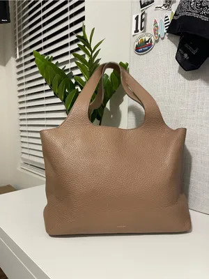 CUYANA 13” system tote bag purse Minimalist Taupe Leather cappuccino brown thumbnail 2