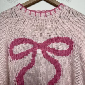 Bailey Rose Women‎ Coquette Sweater Small Pink Intarsia Bow Knit Oversize Dainty thumbnail 2