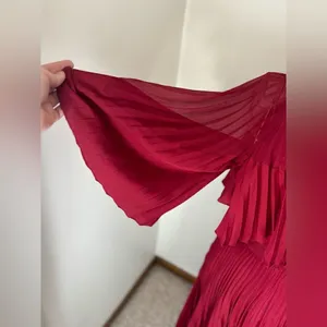 ASOS Pleated Sheer Crop Top Midi Dress Burgundy Size 2 Special Occasion thumbnail 7